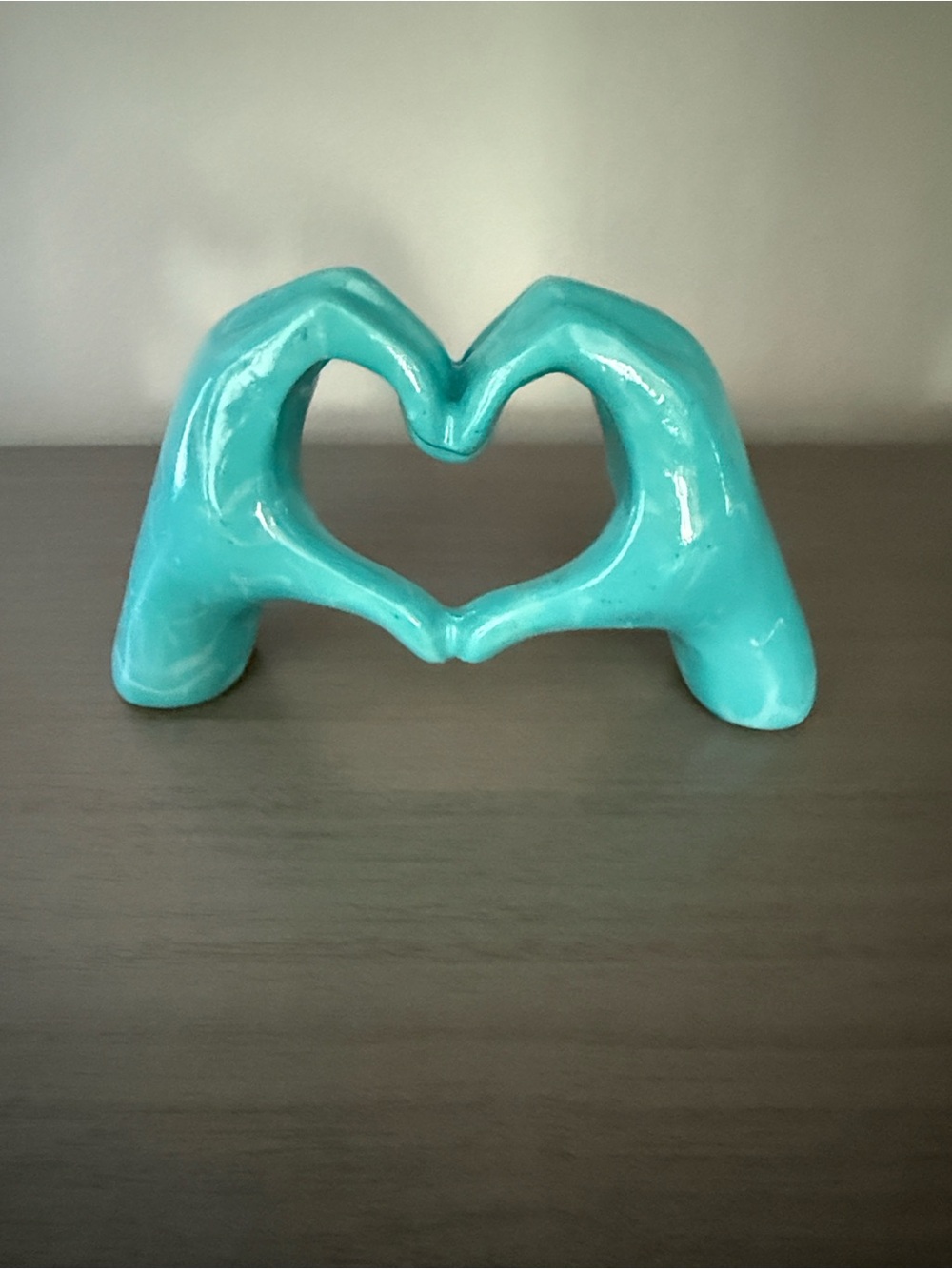 Ceramic Heart Hands Sculpture -Say “I Love You” in the Color Blue/Turquois